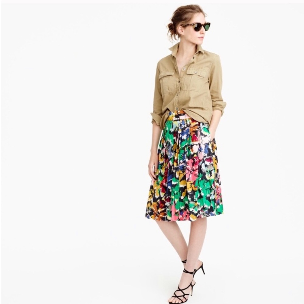 NWOT J Crew Brushstroke Floral Silk Skirt Sz 8